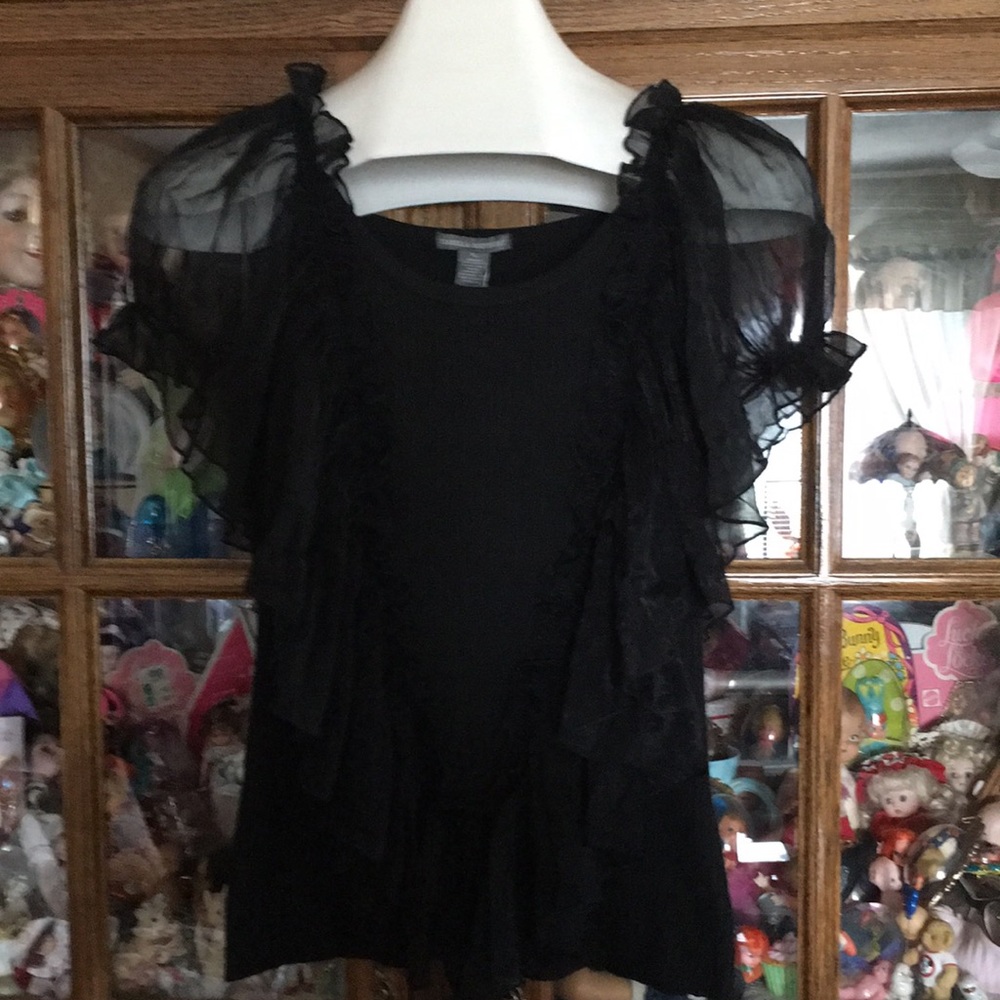 New Black Ruffle  Sleeve Top Size XL Romantic